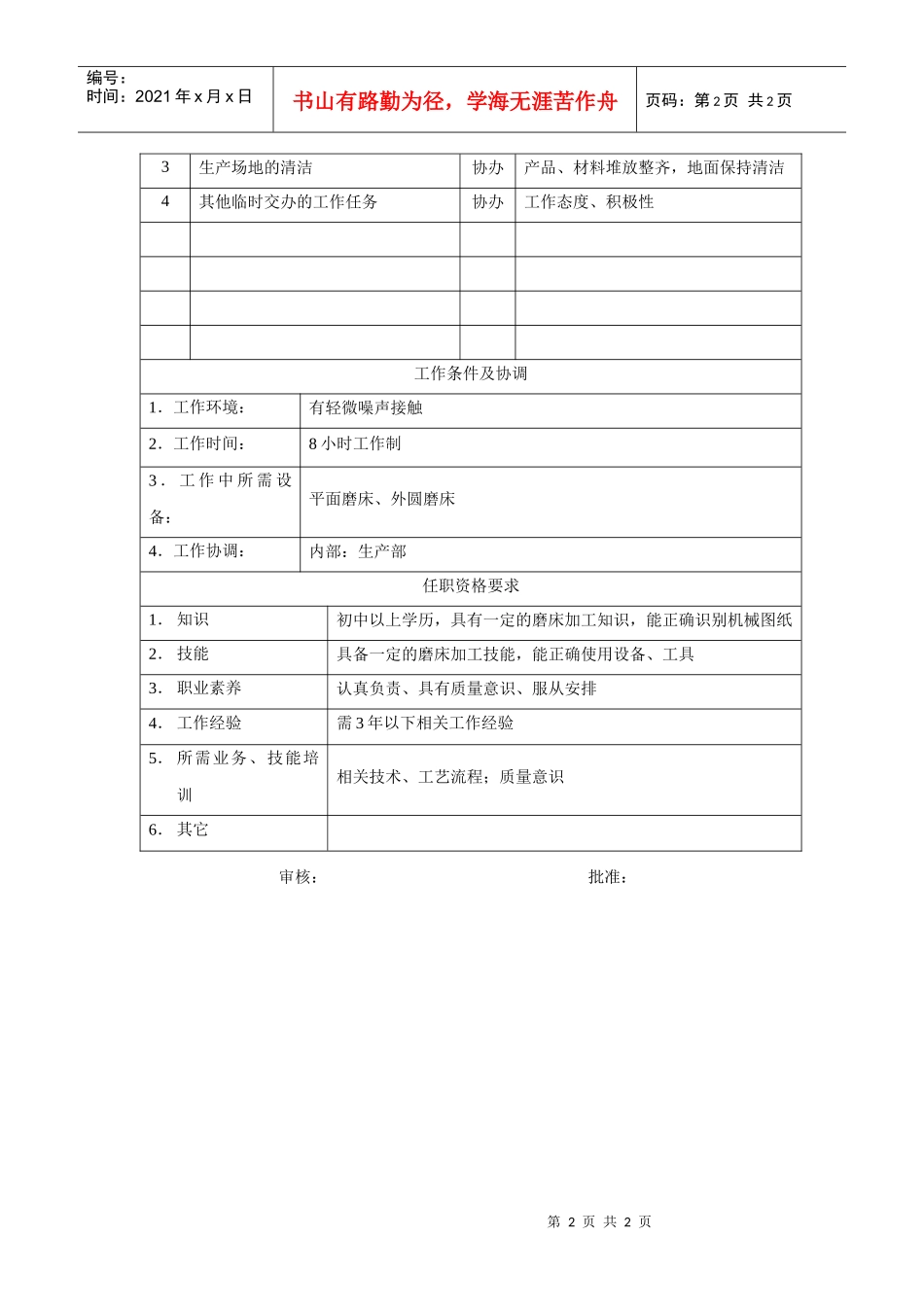 电力集团某大型电气配件企业磨工岗位说明书_第2页