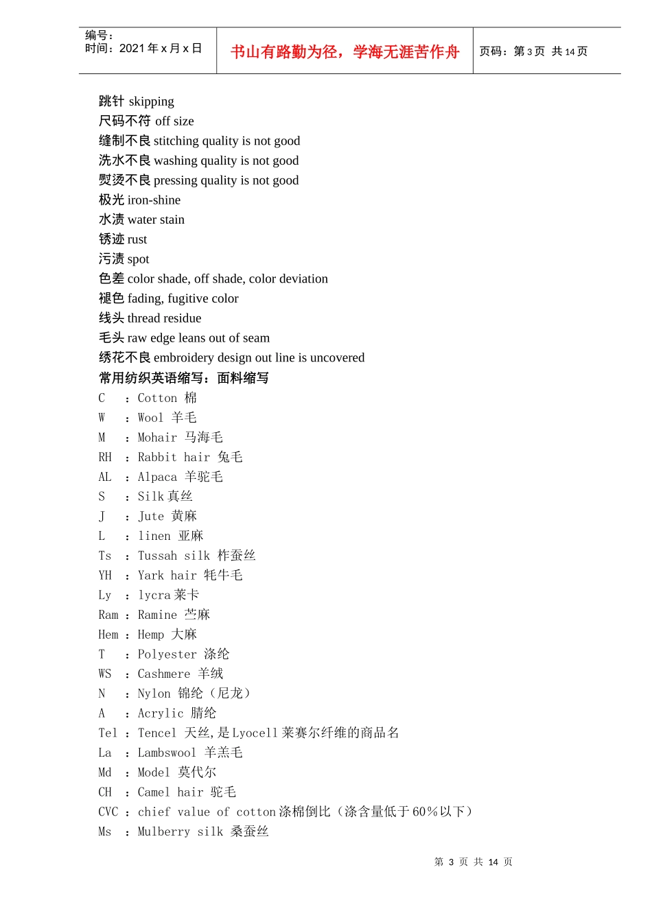 纺织面料验货英语大全(doc 20)_第3页
