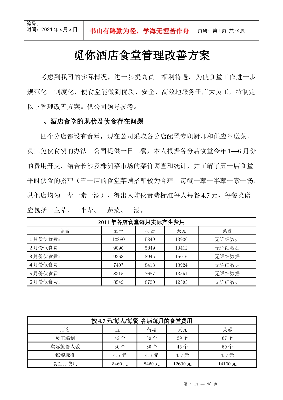 觅你酒店食堂管理改善方案_第1页