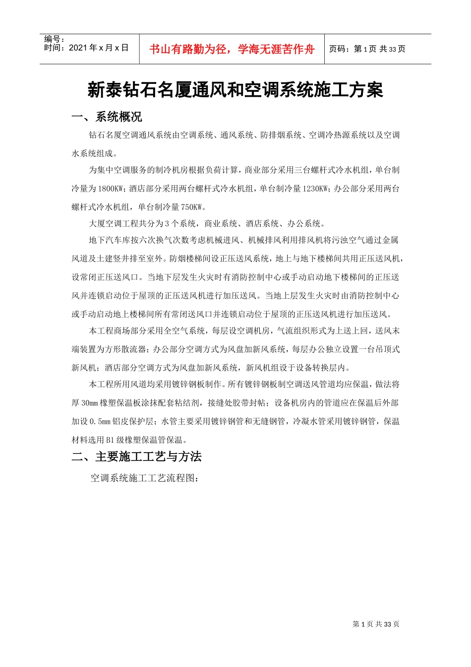 通风空调专项施工方案(DOC33页)_第1页