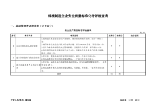 机械制造企业安全质量标准化考评表