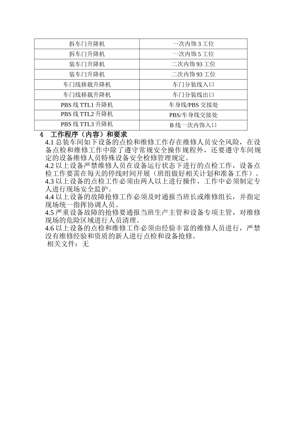 轿车公司一工厂总装车间关于升降机和升降转台的点检维修安全管理规定_第3页