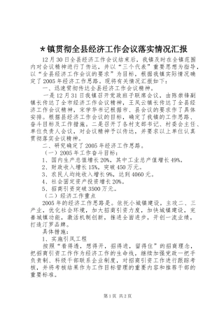 ＊镇贯彻全县经济工作会议落实情况汇报
