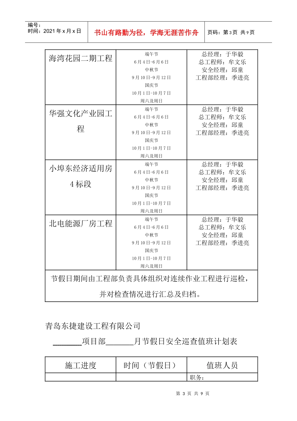 节假日施工现场安全值班及巡查制度_第3页
