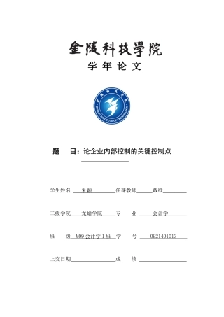 企业内部控制的关键点