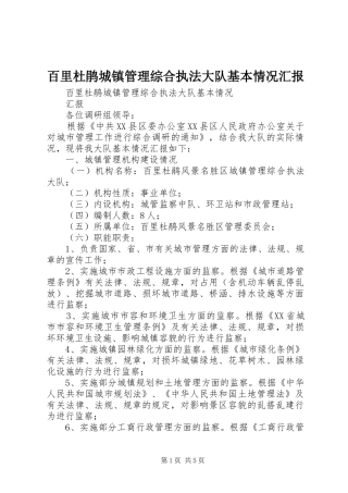 百里杜鹃城镇管理综合执法大队基本情况汇报