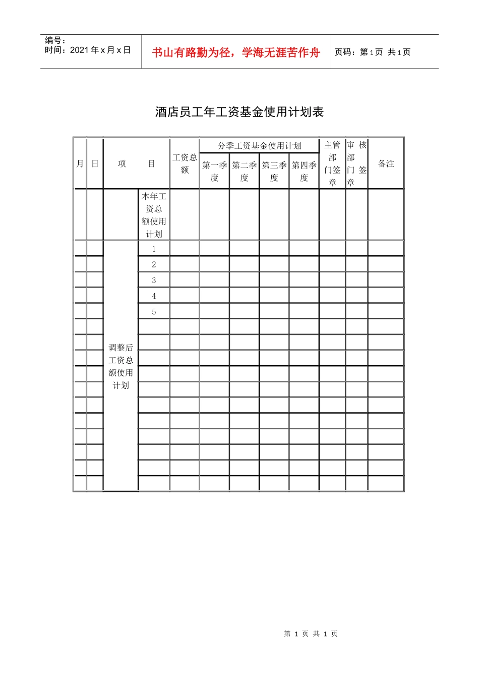 酒店员工年工资基金使用计划表_第1页