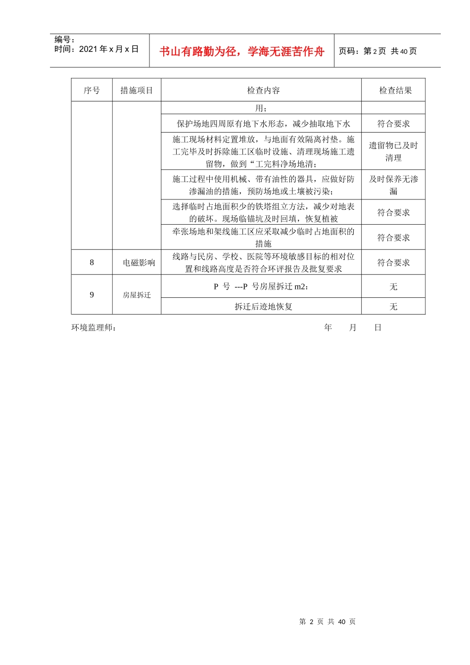 铁塔工程环境保护措施监理检查表_第2页