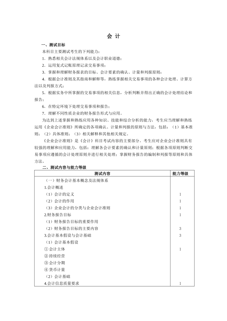计师专业阶段考试大纲和样题——《会计》_第1页