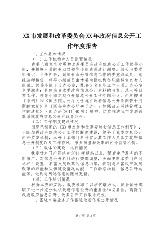XX市发展和改革委员会XX年政府信息公开工作年度报告
