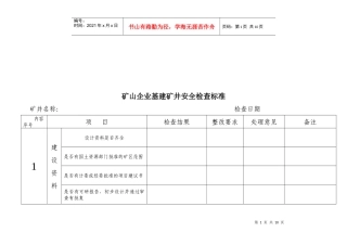 矿山企业基建矿井安全检查表