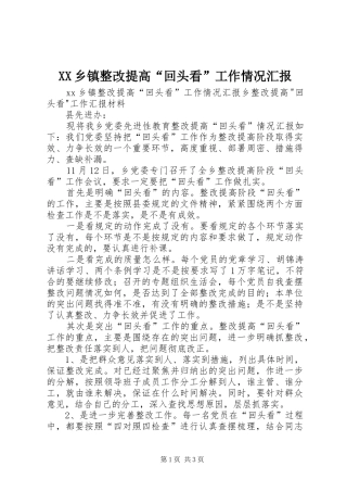 XX乡镇整改提高“回头看”工作情况汇报
