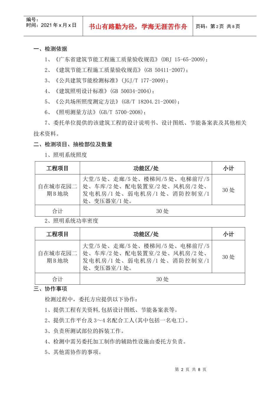 自在城市花园二期B地块-配电与照明节能工程质量检测方案_第2页
