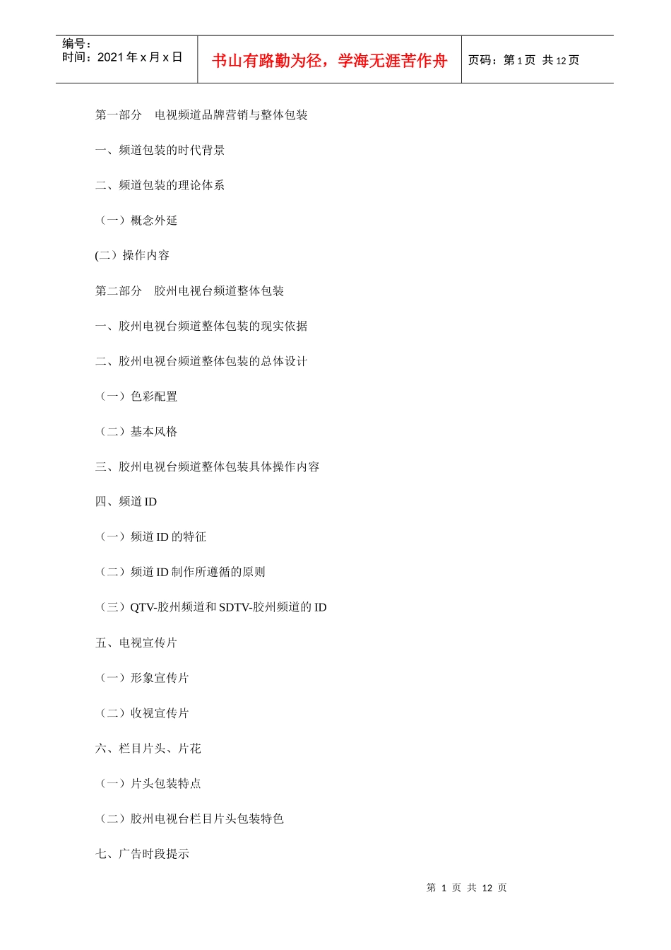 电视频道品牌营销与整体包装_第1页