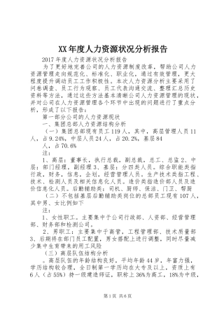 XX年度人力资源状况分析报告