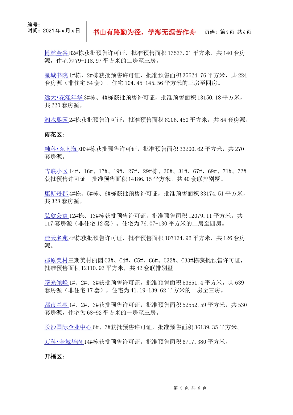 长沙房地产开发动态月报 四月刊_第3页