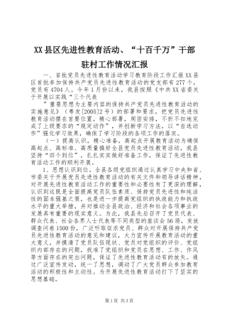 XX县区先进性教育活动、“十百千万”干部驻村工作情况汇报