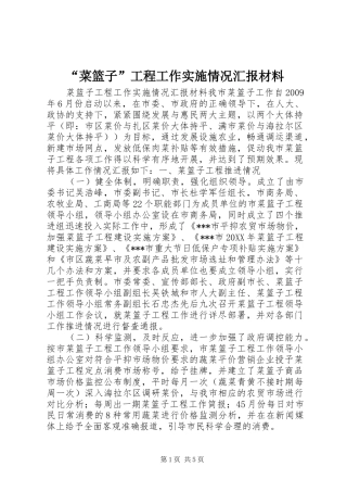 “菜篮子”工程工作实施情况汇报材料