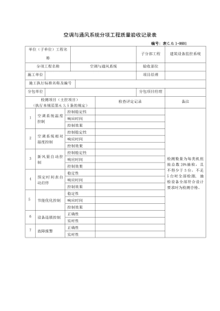 空调与通风系统分项工程质量验收记录表