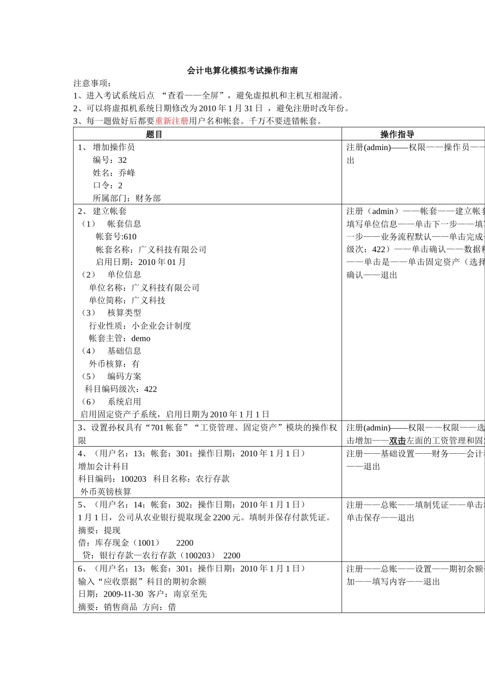 会计电算化模拟题操作指南_第1页
