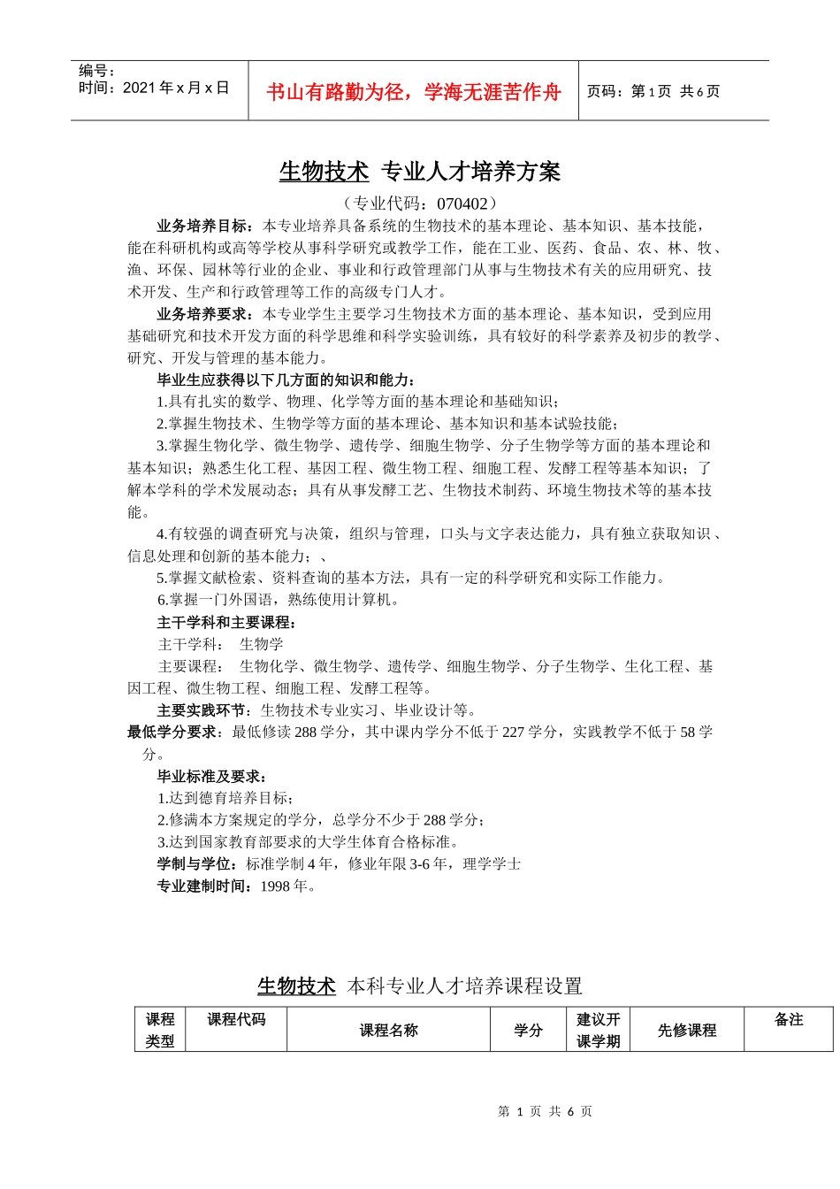 生物技术专业培养方案-生物技术专业人才培养方案_第1页