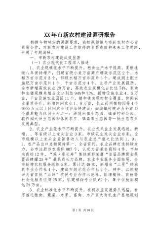 XX年市新农村建设调研报告
