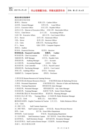 酒店各部门及职位英文翻译汇总