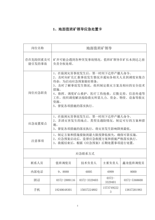 贺驼煤矿重点岗位、人员应急处置卡