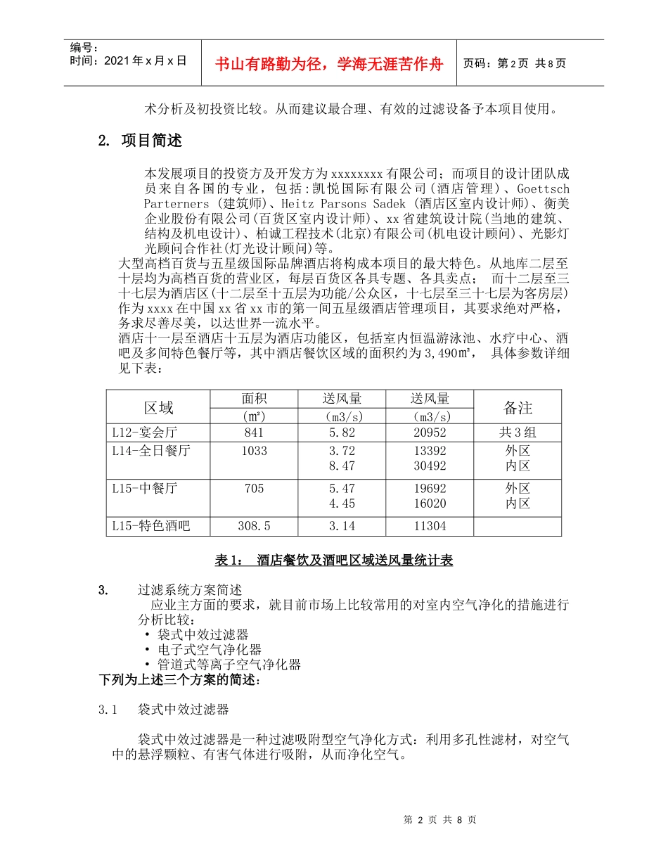 酒店餐饮及酒吧区域空气过滤系统分析报告_第2页