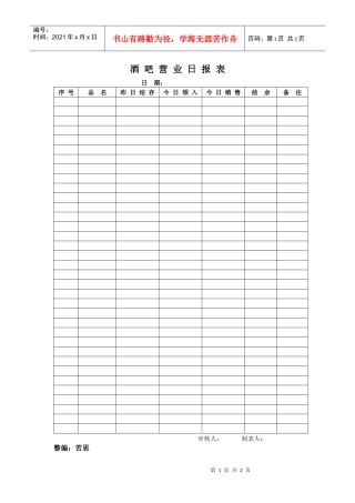 酒吧营业日报表