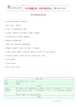 野外训练常备药品