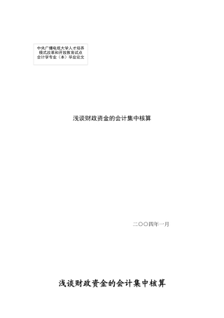 浅谈财政资金的会计集中核算