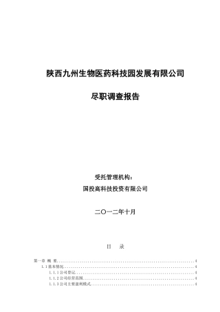 陕西九州生物医药科技公司尽职调查报