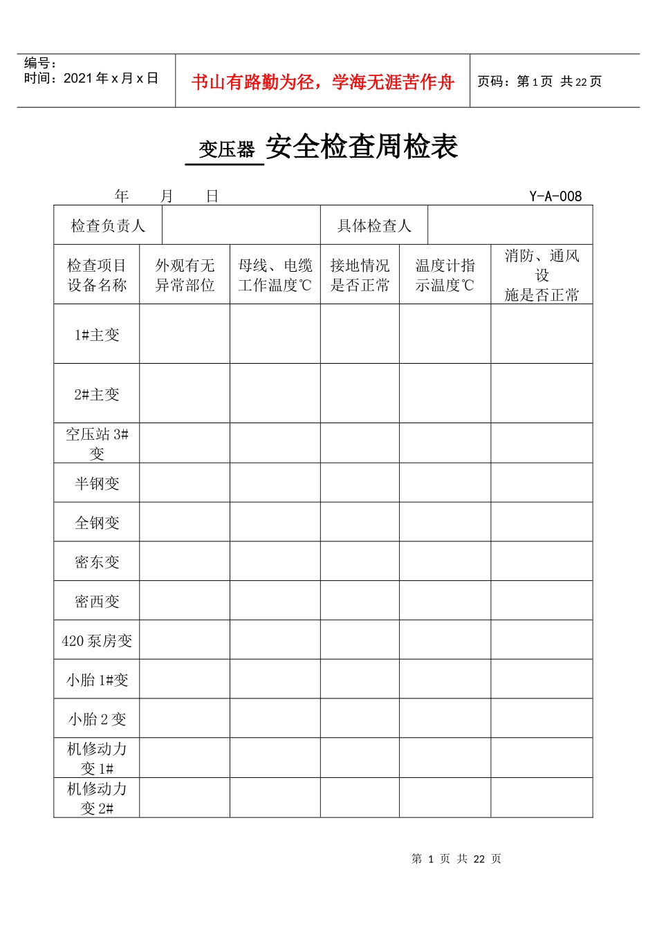 电气安全检查周检表_第1页