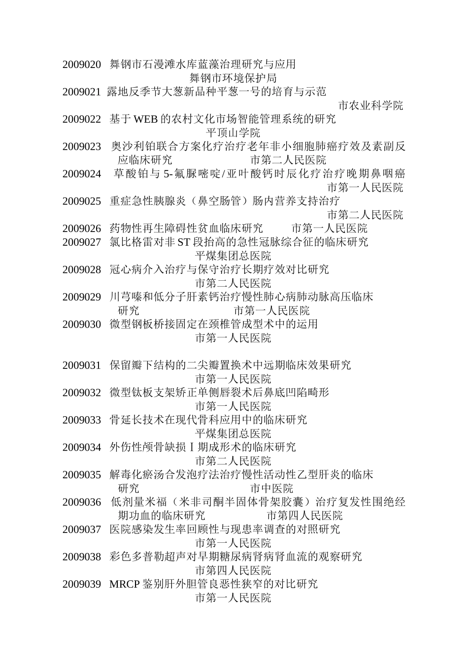 平顶山市2009年度科技进步奖授奖成果_第2页