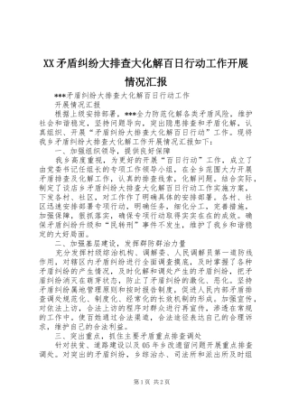 XX矛盾纠纷大排查大化解百日行动工作开展情况汇报