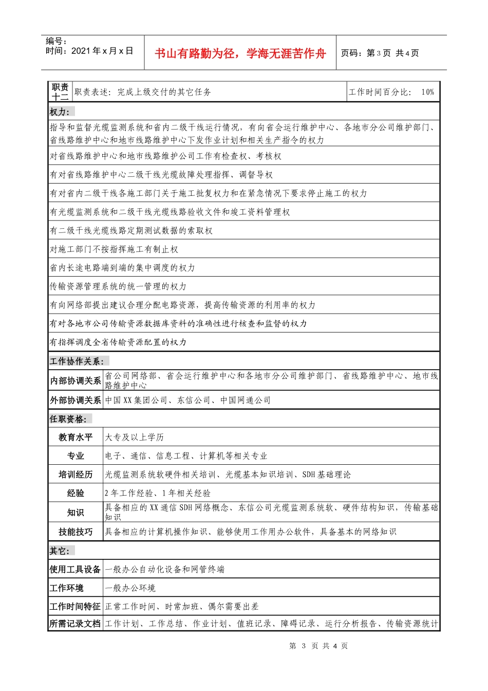 通信行业-网管中心传输室-光缆监控平台及电路调度岗位说明书_第3页