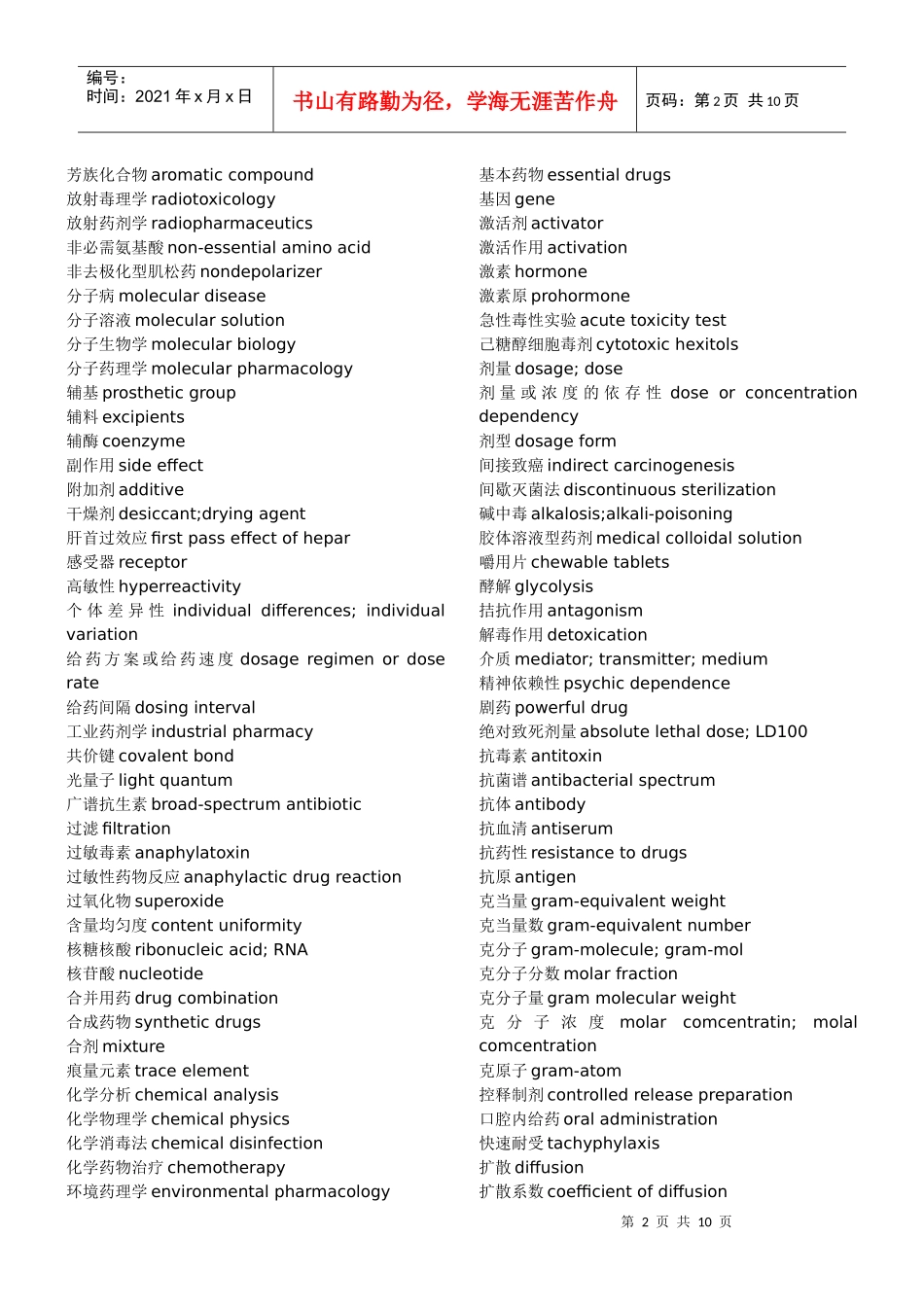 药理学名词中英文对照表_第2页