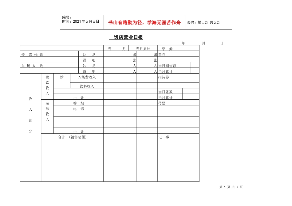 饭店营业日报(1)_第1页