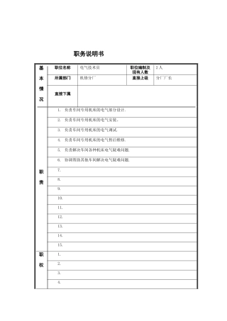 电气技术员岗位说明书