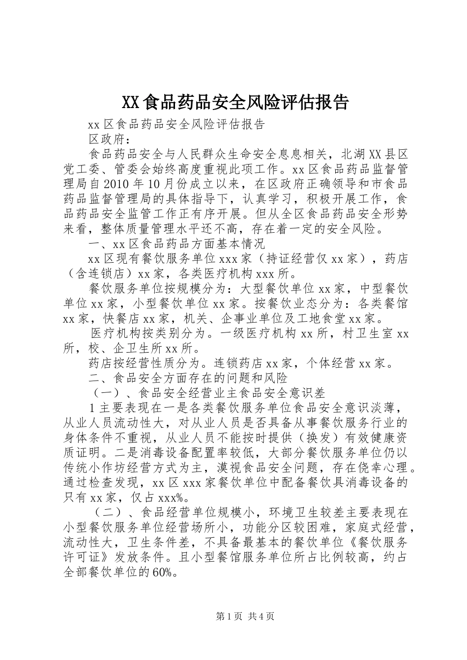 XX食品药品安全风险评估报告_第1页