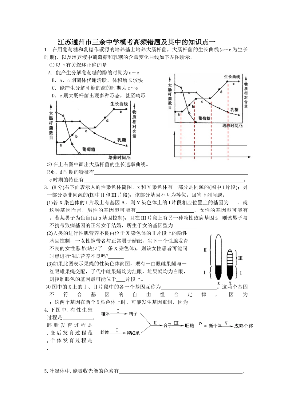 江苏通州市三余中学模考高频错题及其中的知识点一_第1页