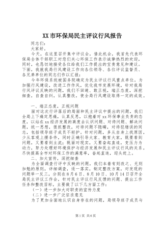 XX市环保局民主评议行风报告