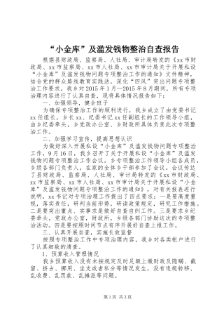 “小金库”及滥发钱物整治自查报告