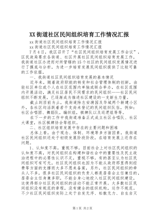 XX街道社区民间组织培育工作情况汇报