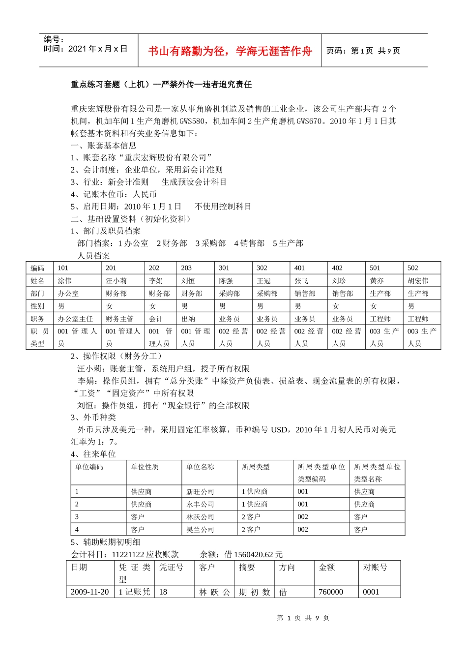 电算化原题1宏辉公司电子版_第1页