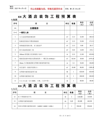 鹄立大酒店装饰工程预算书