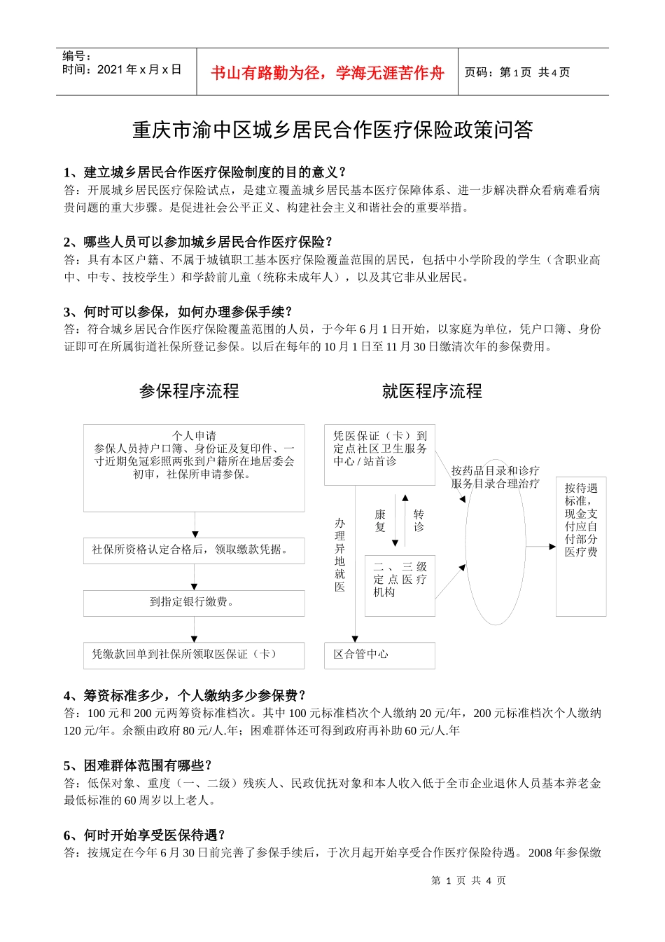 重庆市渝中区城乡居民合作医疗保险政策问答_第1页