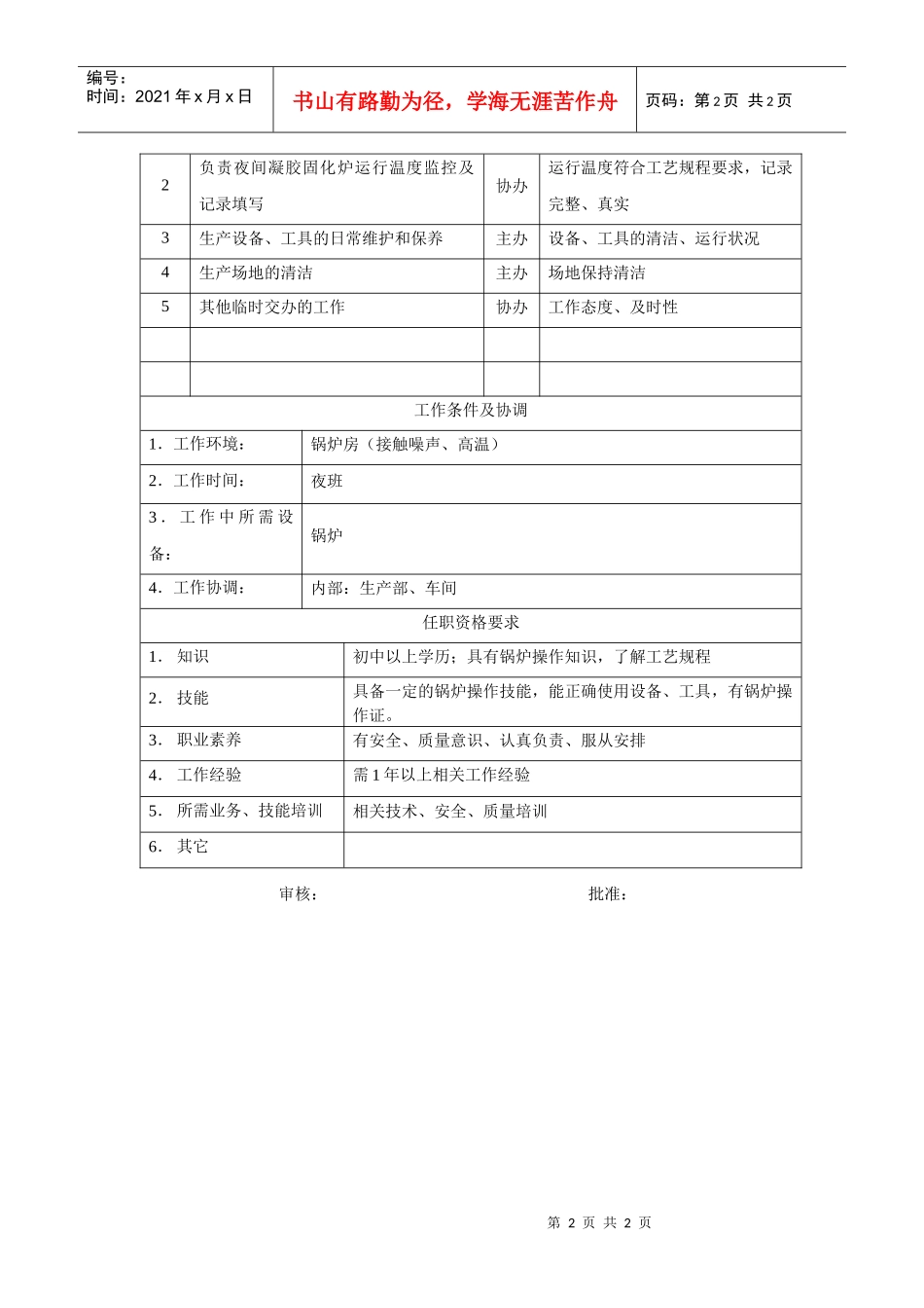 电力集团某大型电气配件企业锅炉工岗位说明书_第2页