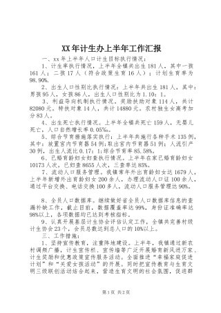 XX年计生办上半年工作汇报